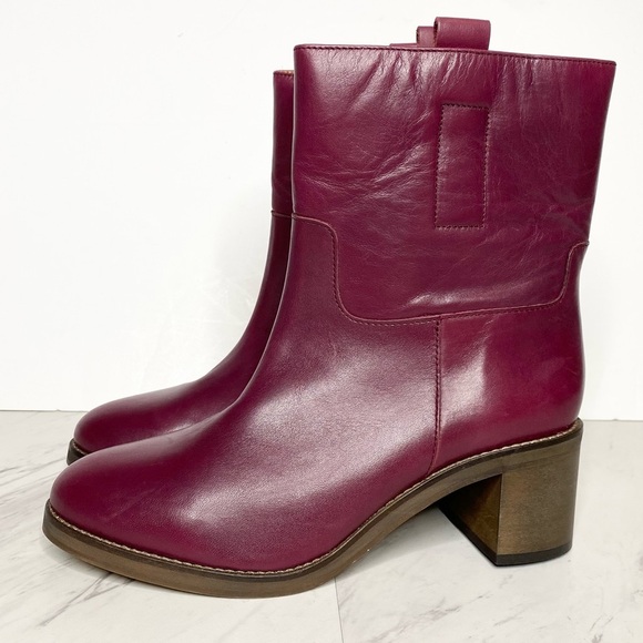 Free People Tabby Mulberry Leather Heeled Bootie 39 1/2 - Picture 1 of 13